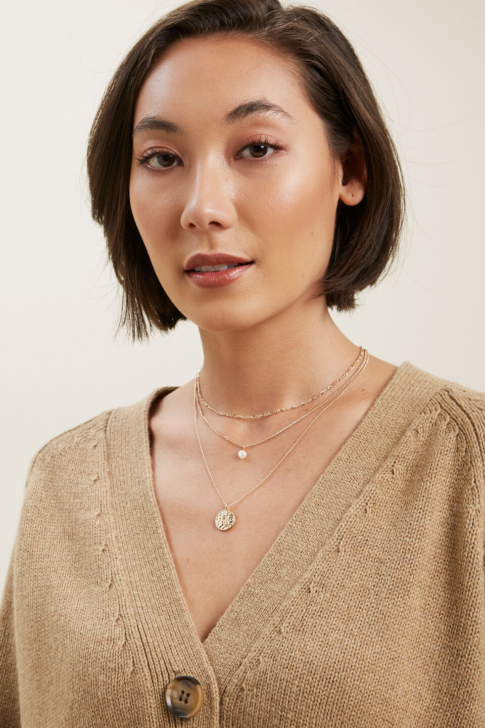 Layered Pearl Necklace  Gold
