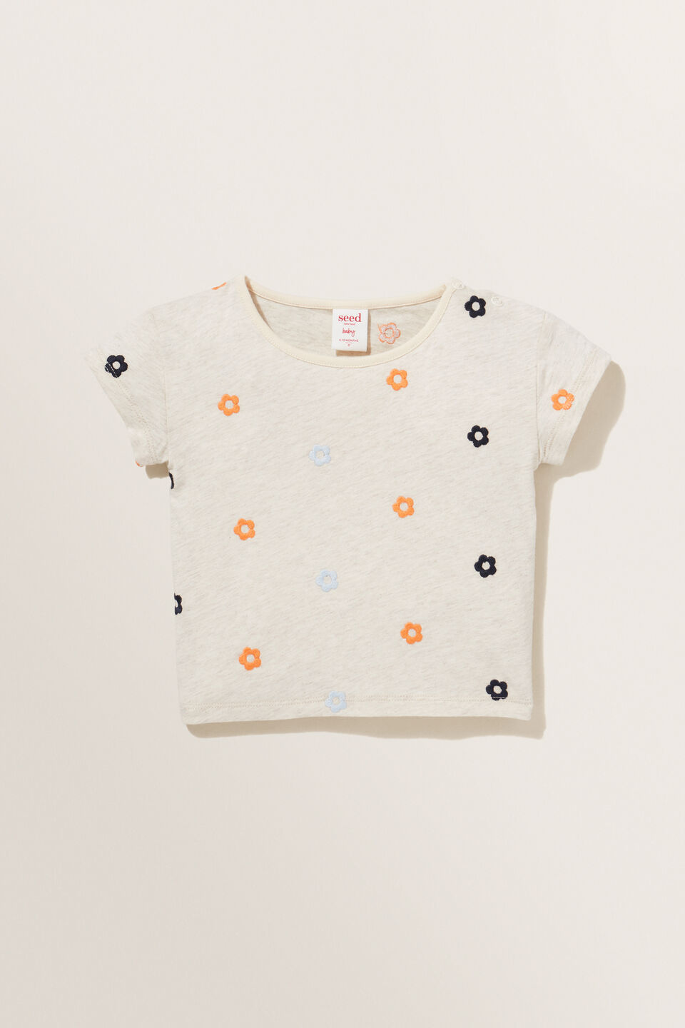 Embroidered Tee  Oat Marle