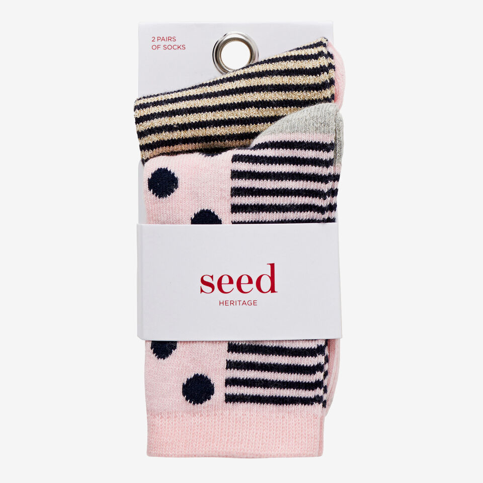 2pk Stripe Spot Socks  