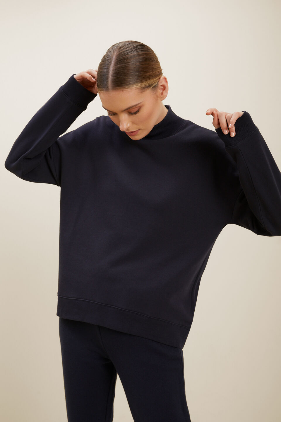 Roll Neck Relaxed Sweater  Deep Navy