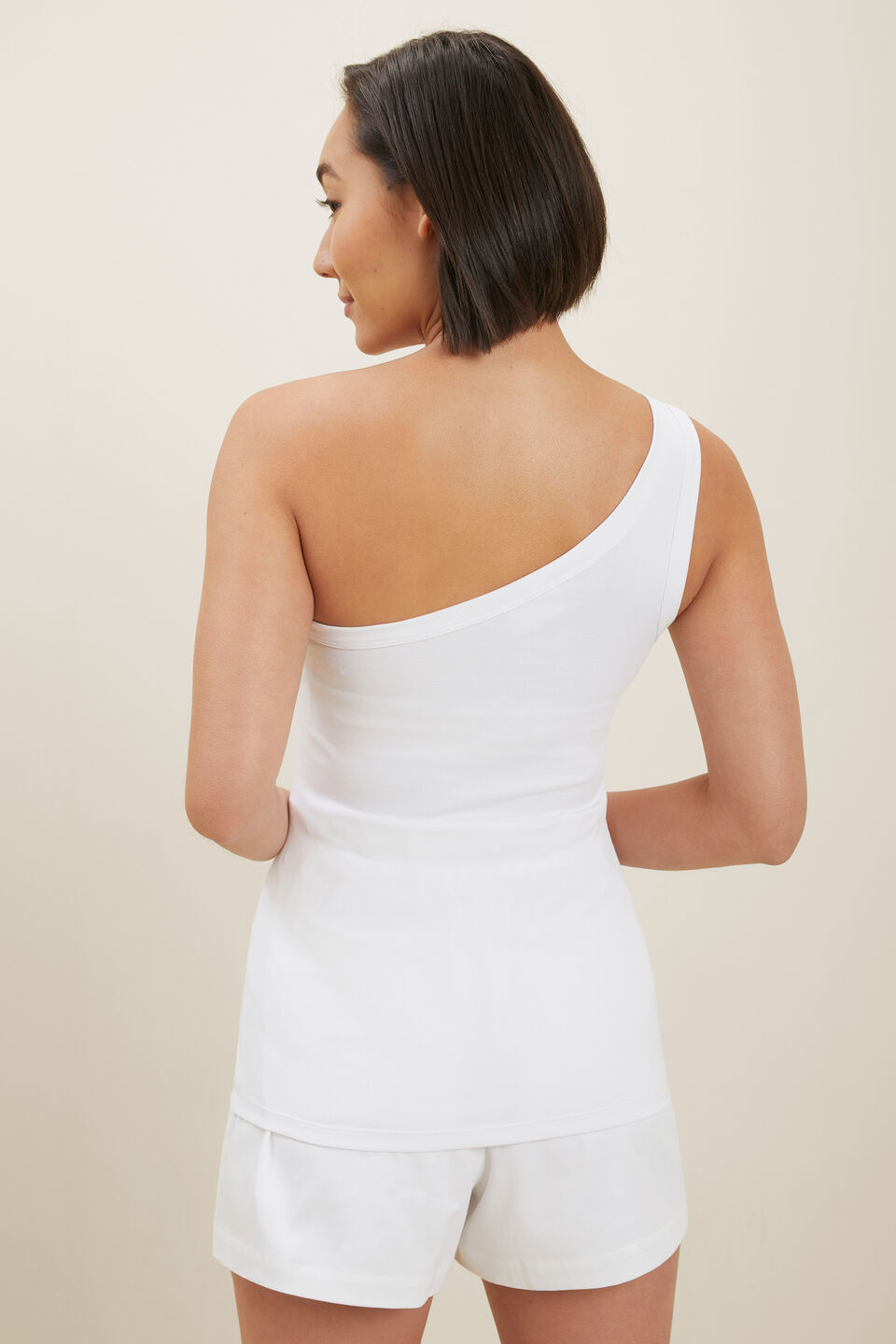 Sustainable One Shoulder Tank  Whisper White