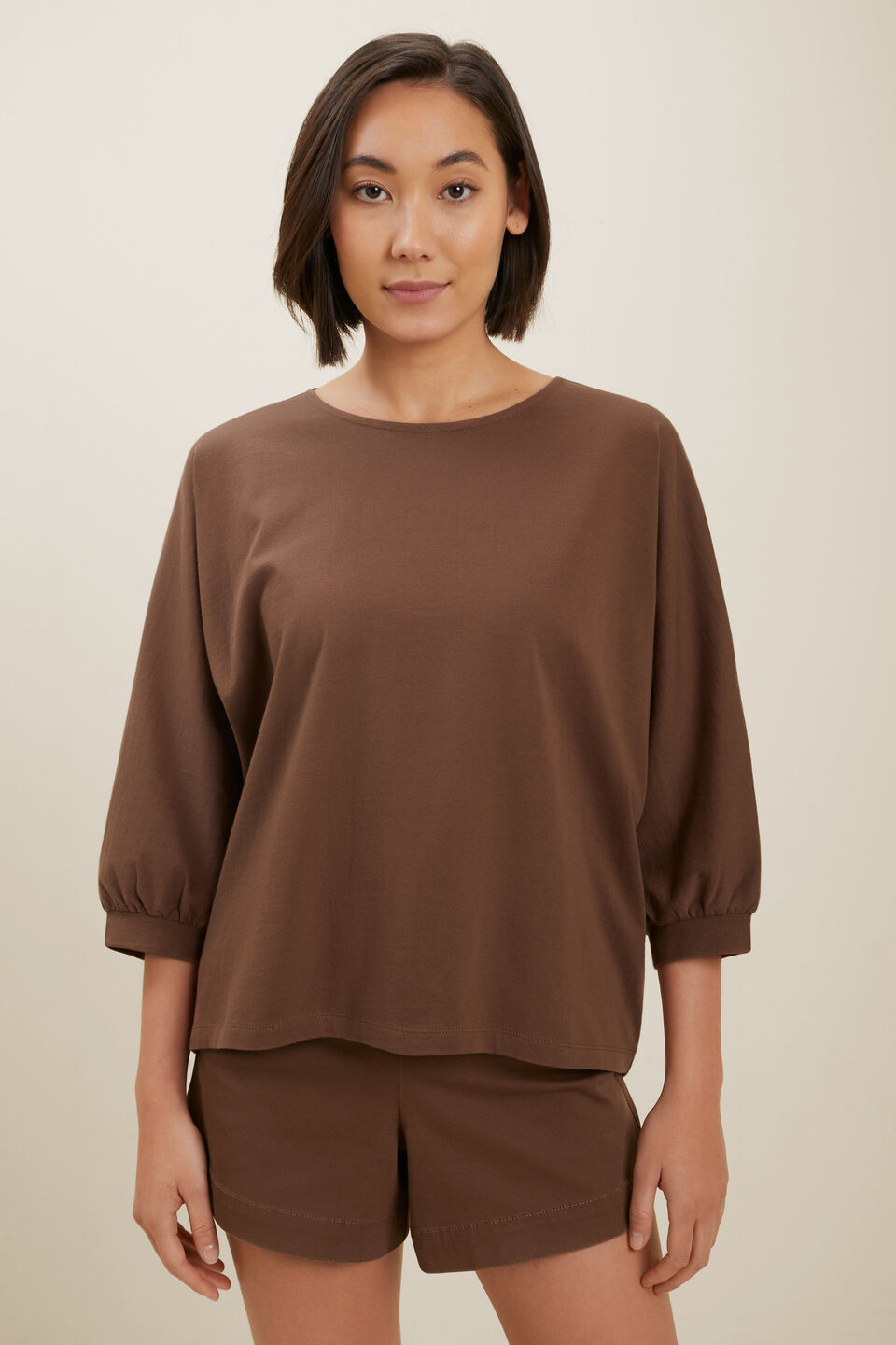 Blouson Dip Hem Top  Russet Brown