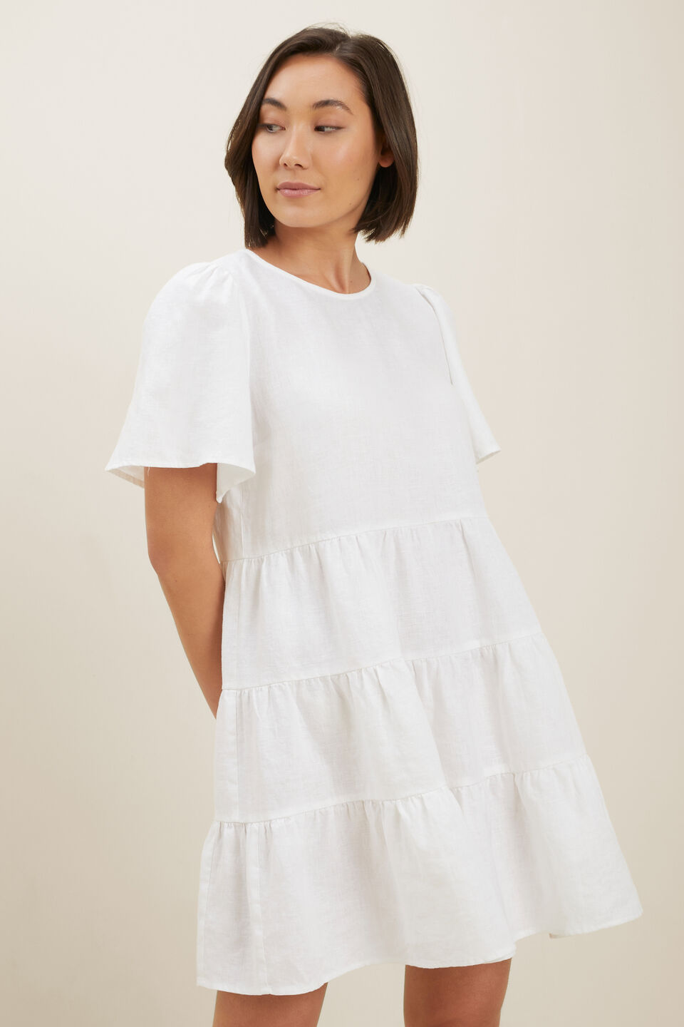 Core Linen Tiered Dress  Whisper White