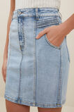 Denim Pintuck Mini Skirt  Washed Blue Denim  hi-res