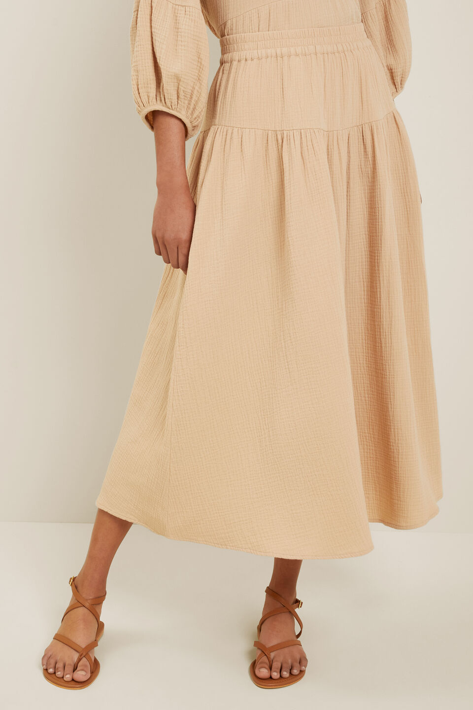 Cheesecloth Midi Skirt  Neutral Sand