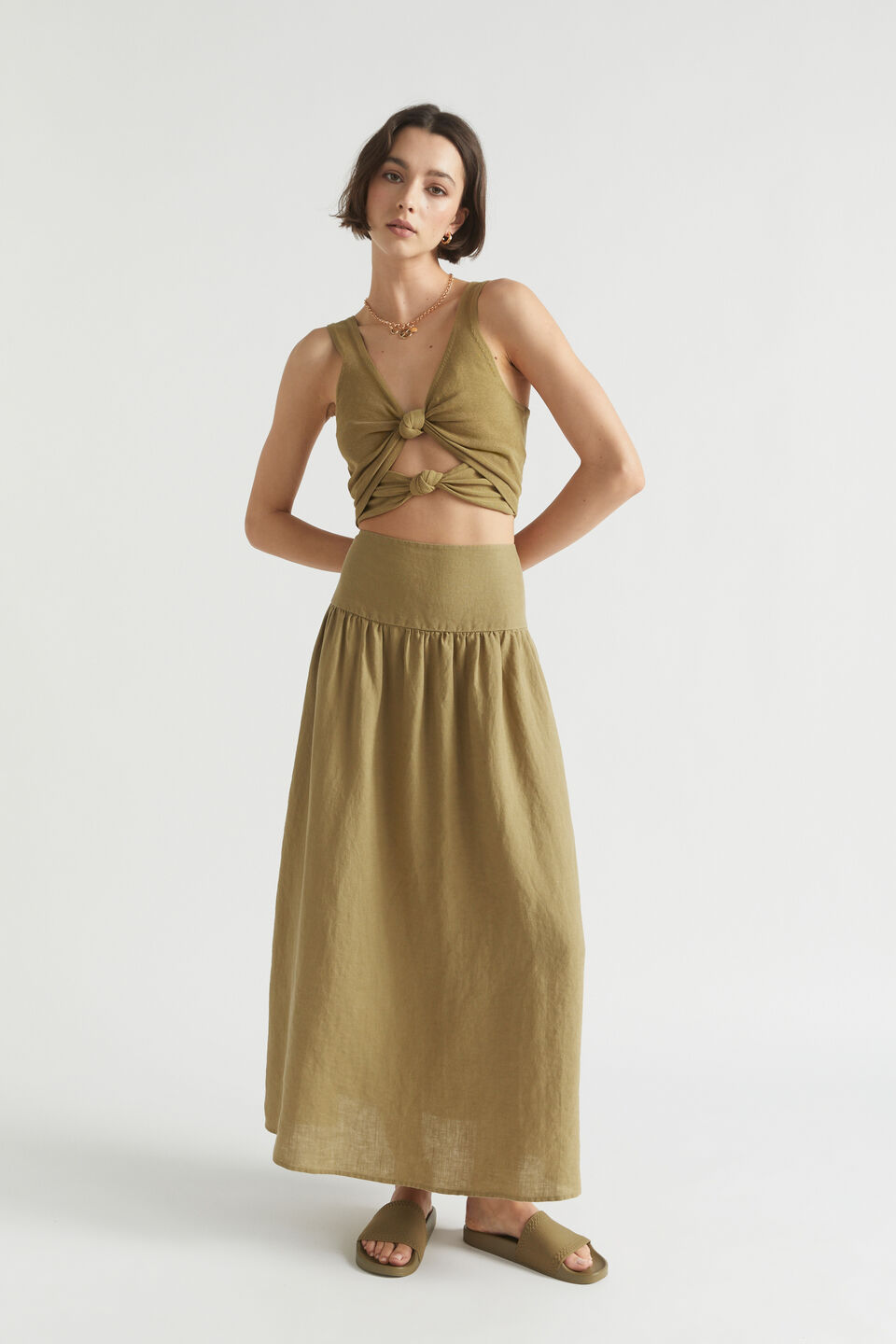 Core Linen Gathered Maxi Skirt  Deep Bronze