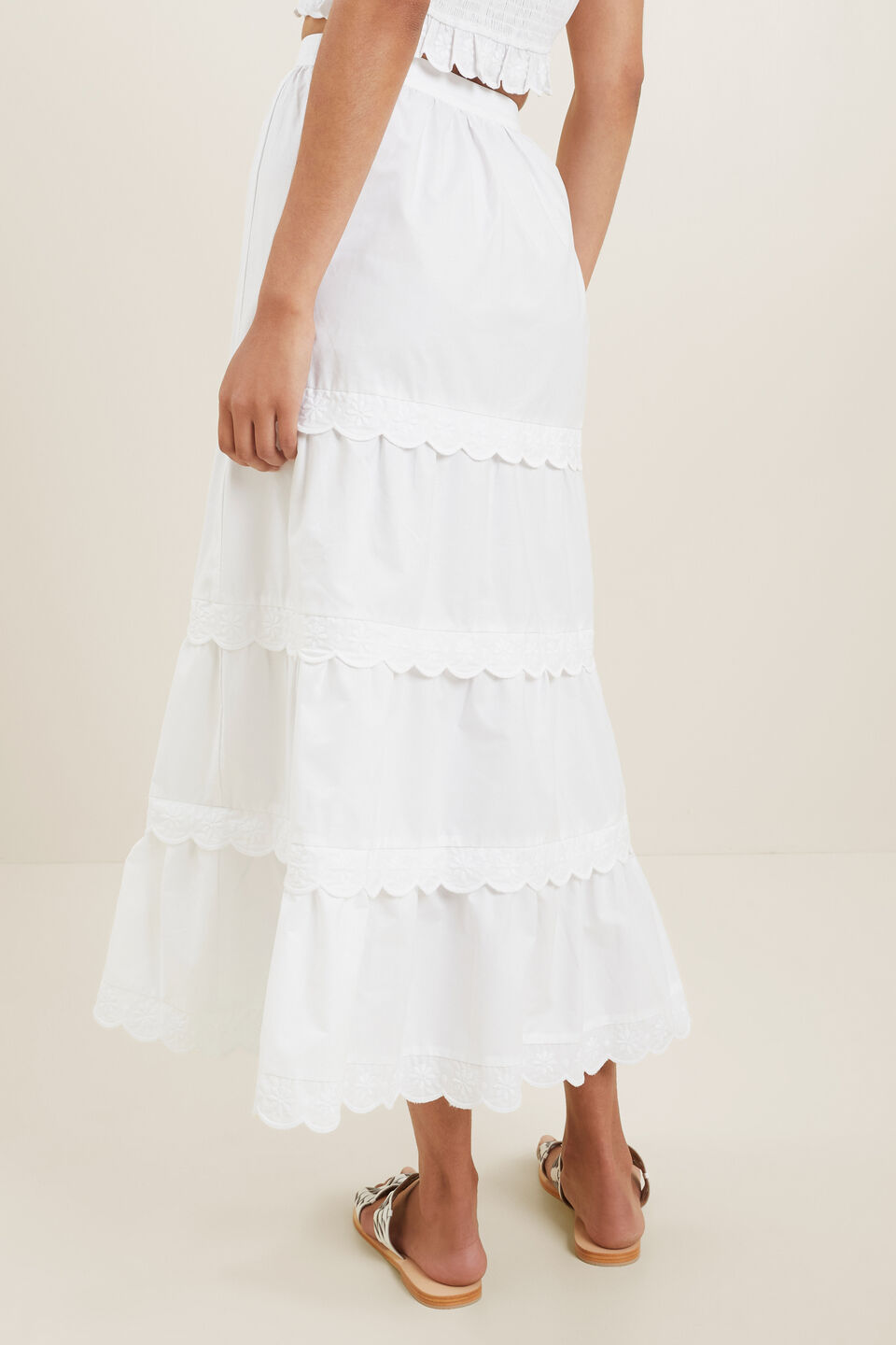 Scallop Trim Maxi Skirt  Whisper White