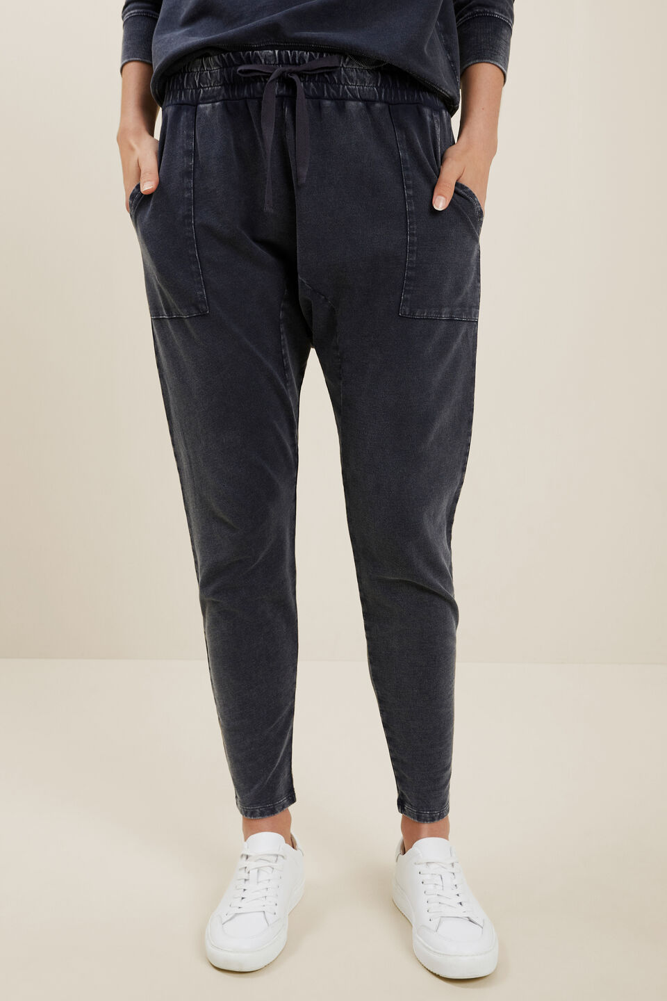 Washed Terry Trackpants  Deep Navy