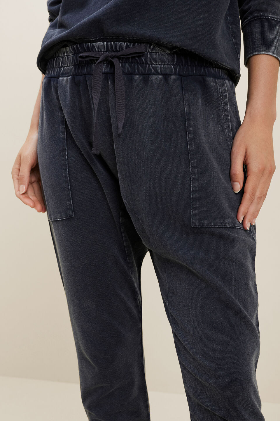 Washed Terry Trackpants  Deep Navy