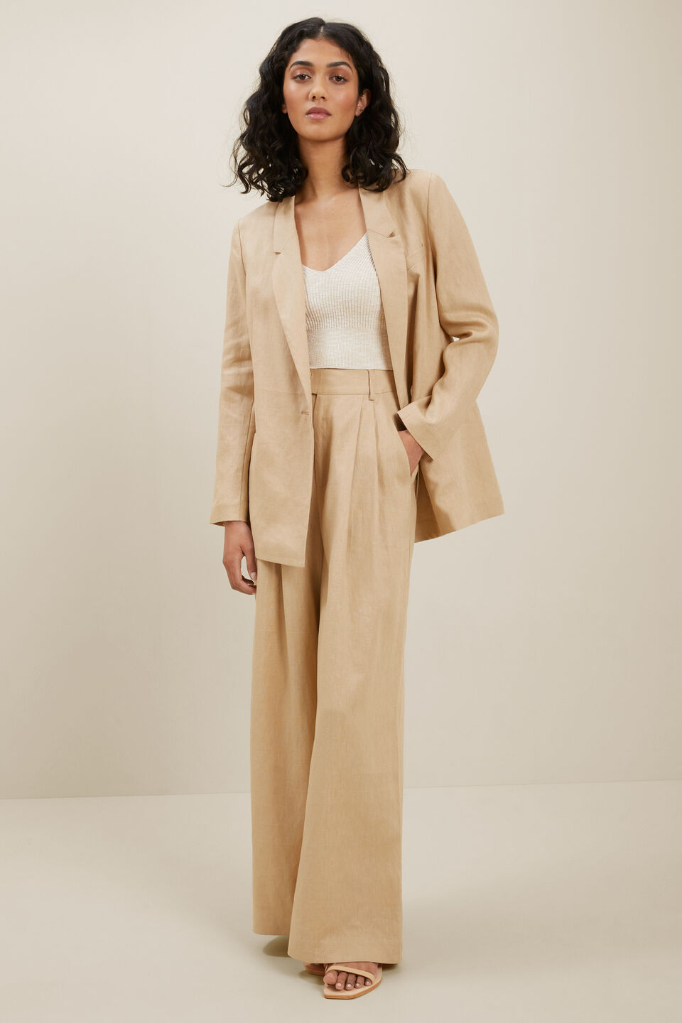 Linen Longline Blazer  Neutral Sand