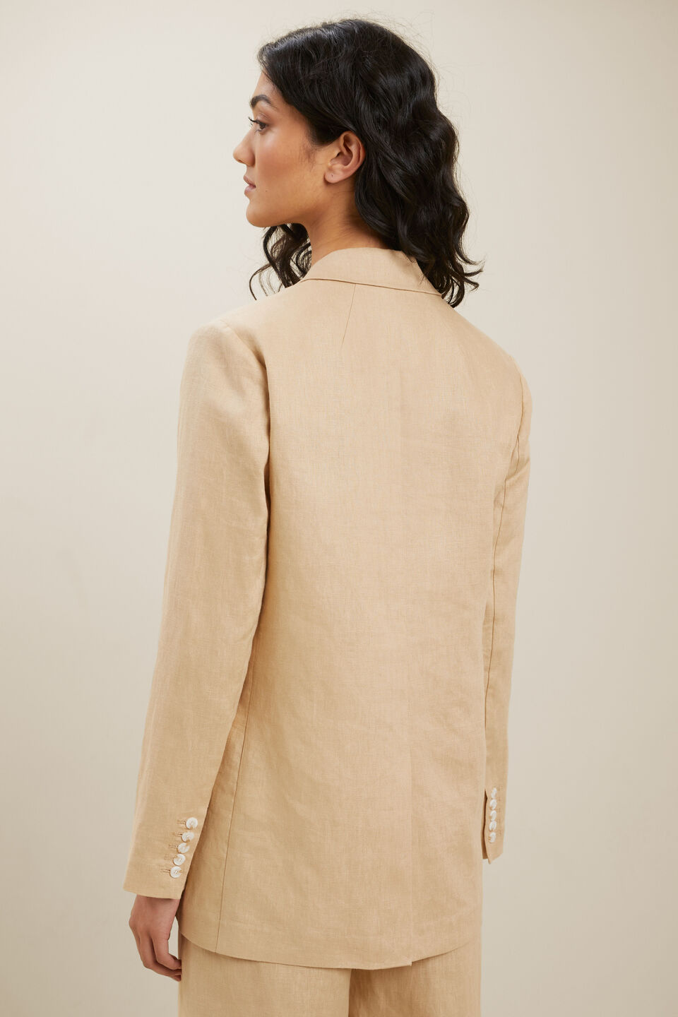 Linen Longline Blazer  Neutral Sand