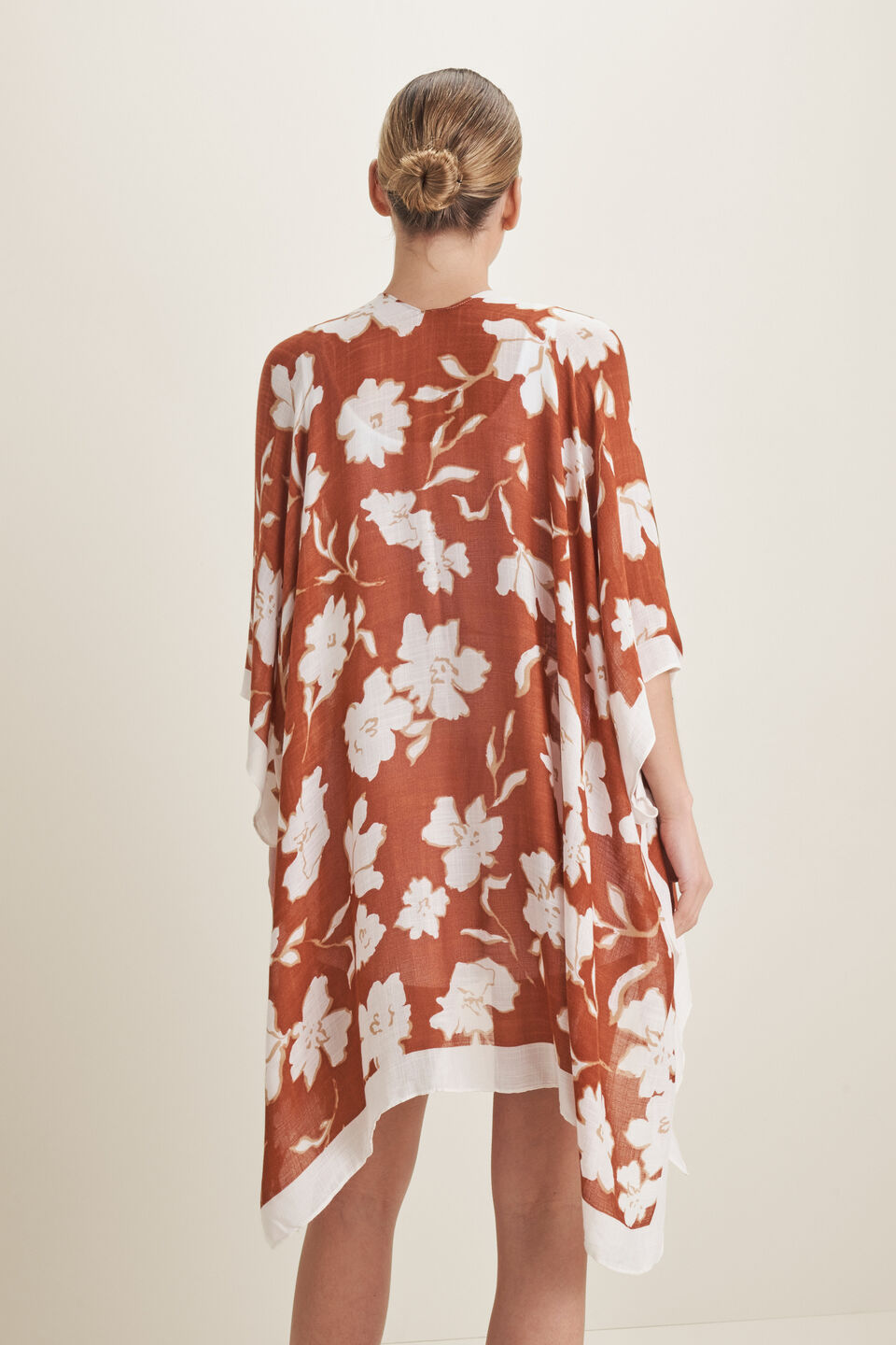 Floral Print Poncho  Earth Red Multi