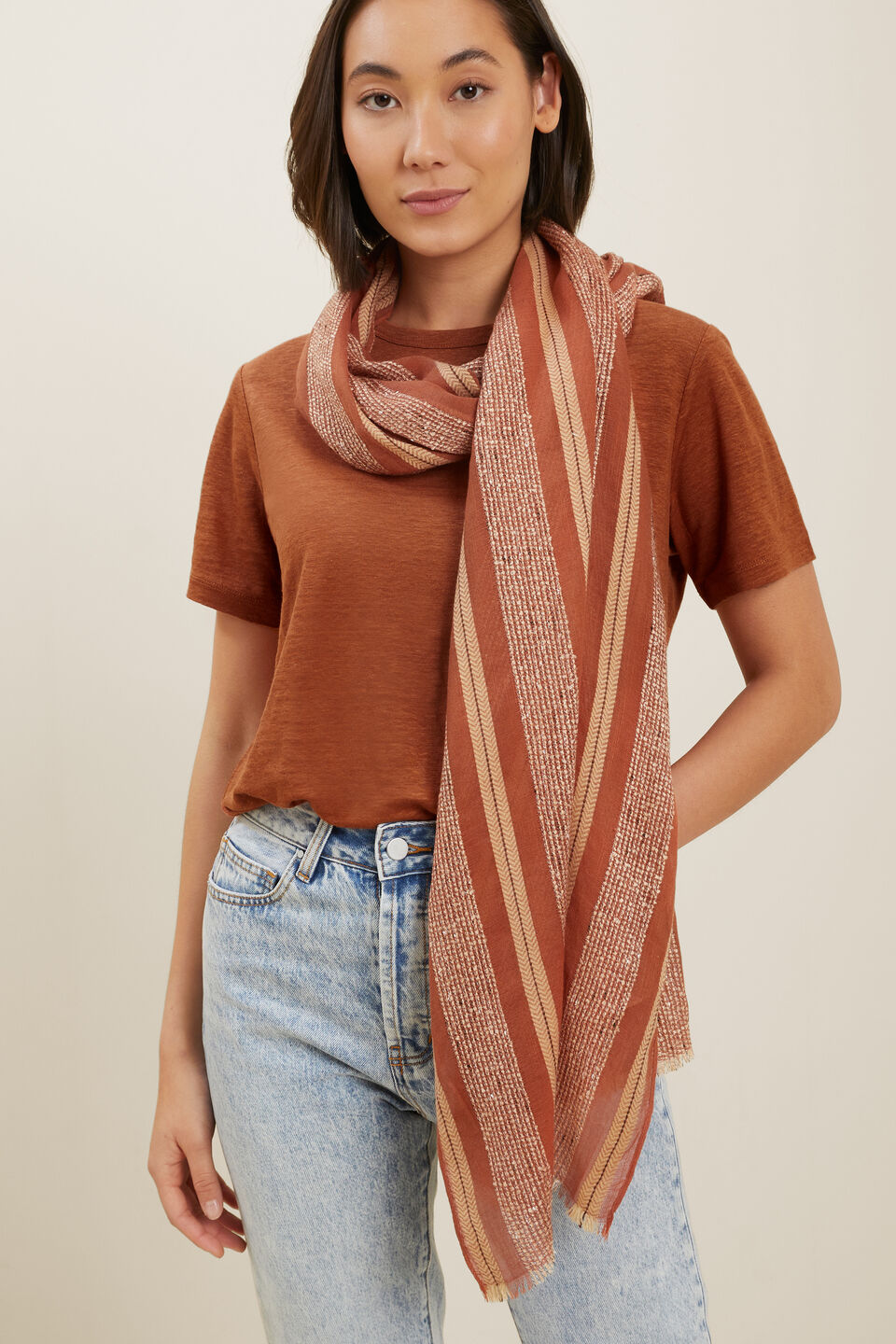 Textured Weave Scarf  Earth Red Multi