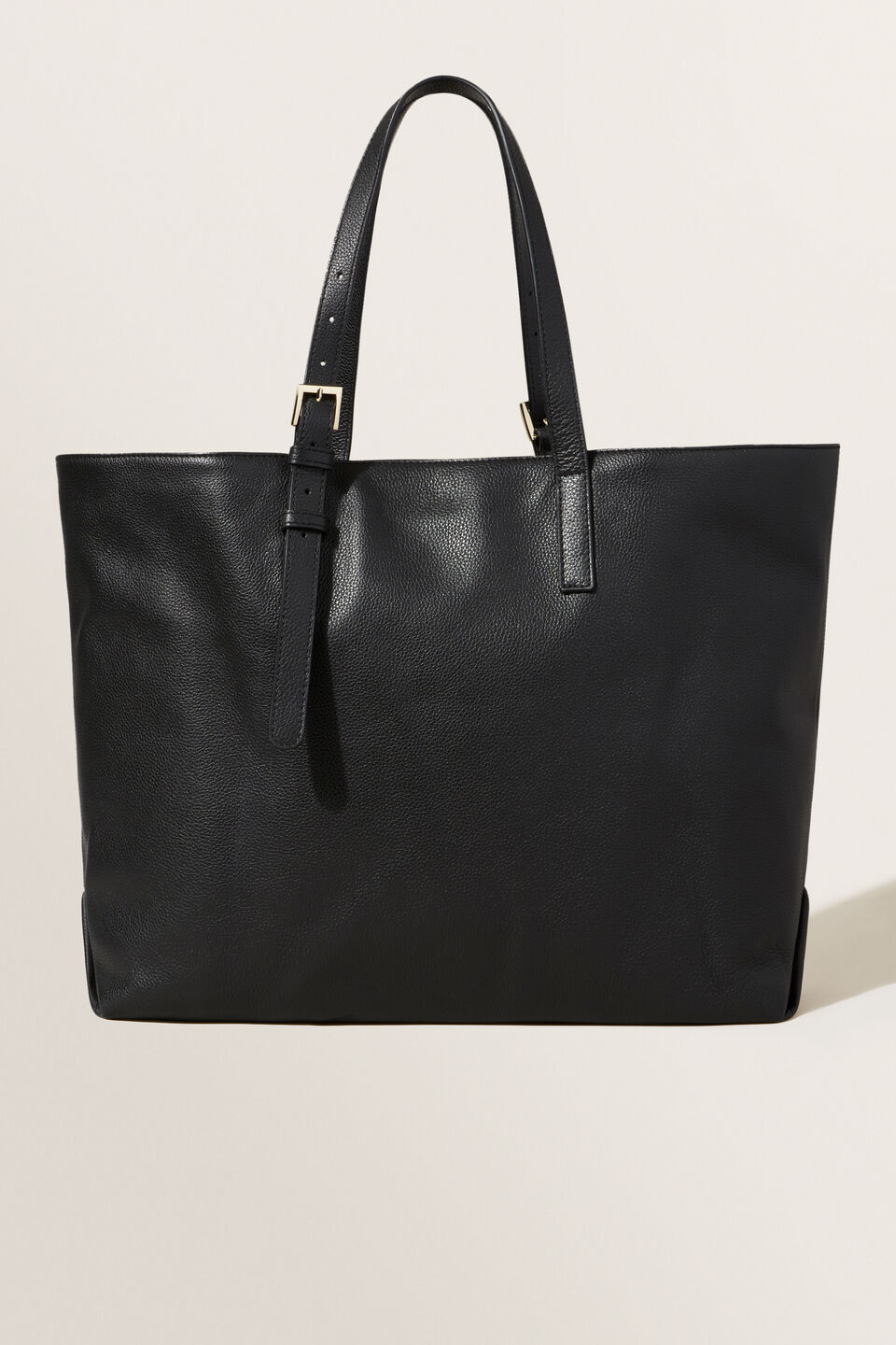 Leather Fold Detail Tote  Black