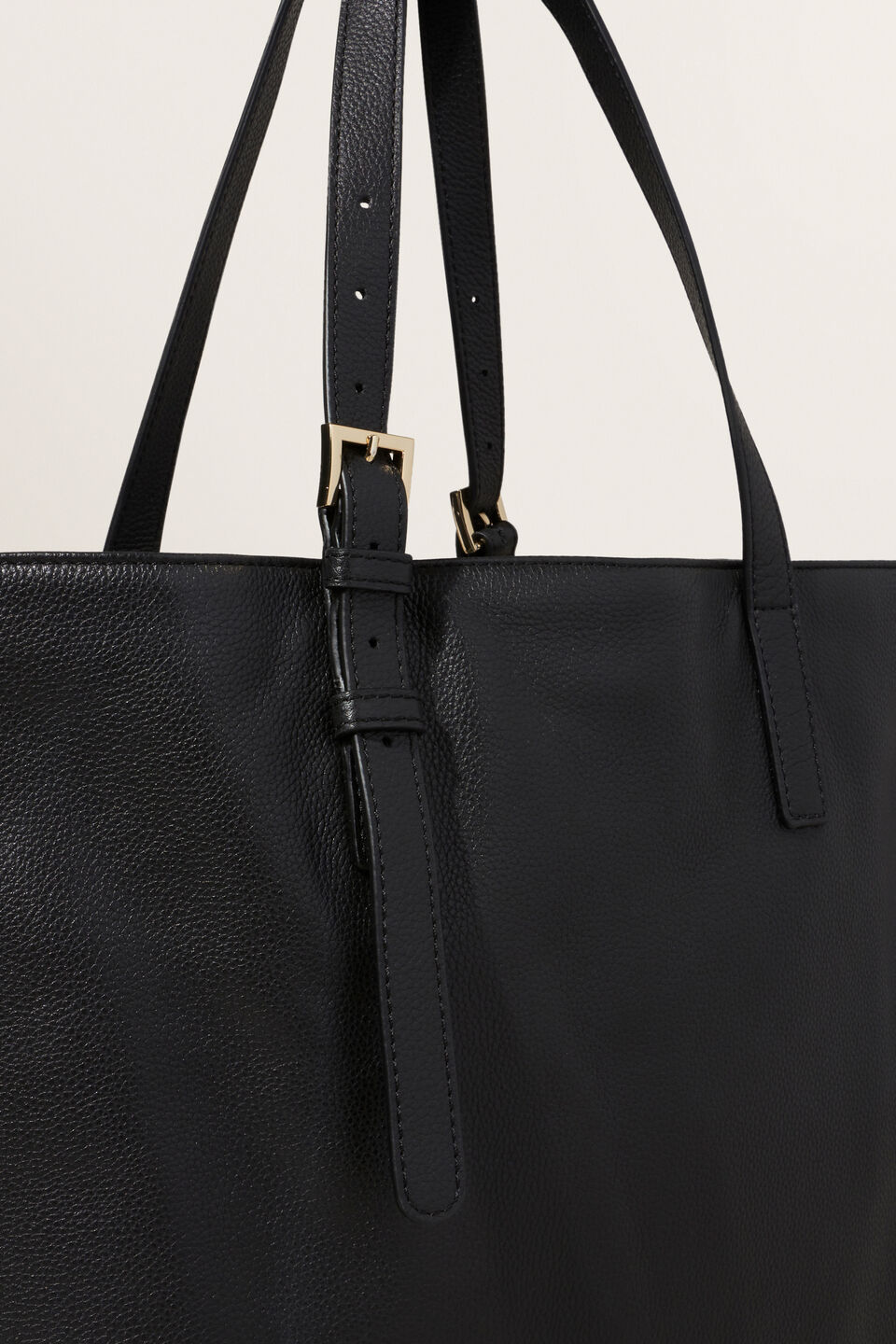 Leather Fold Detail Tote  Black