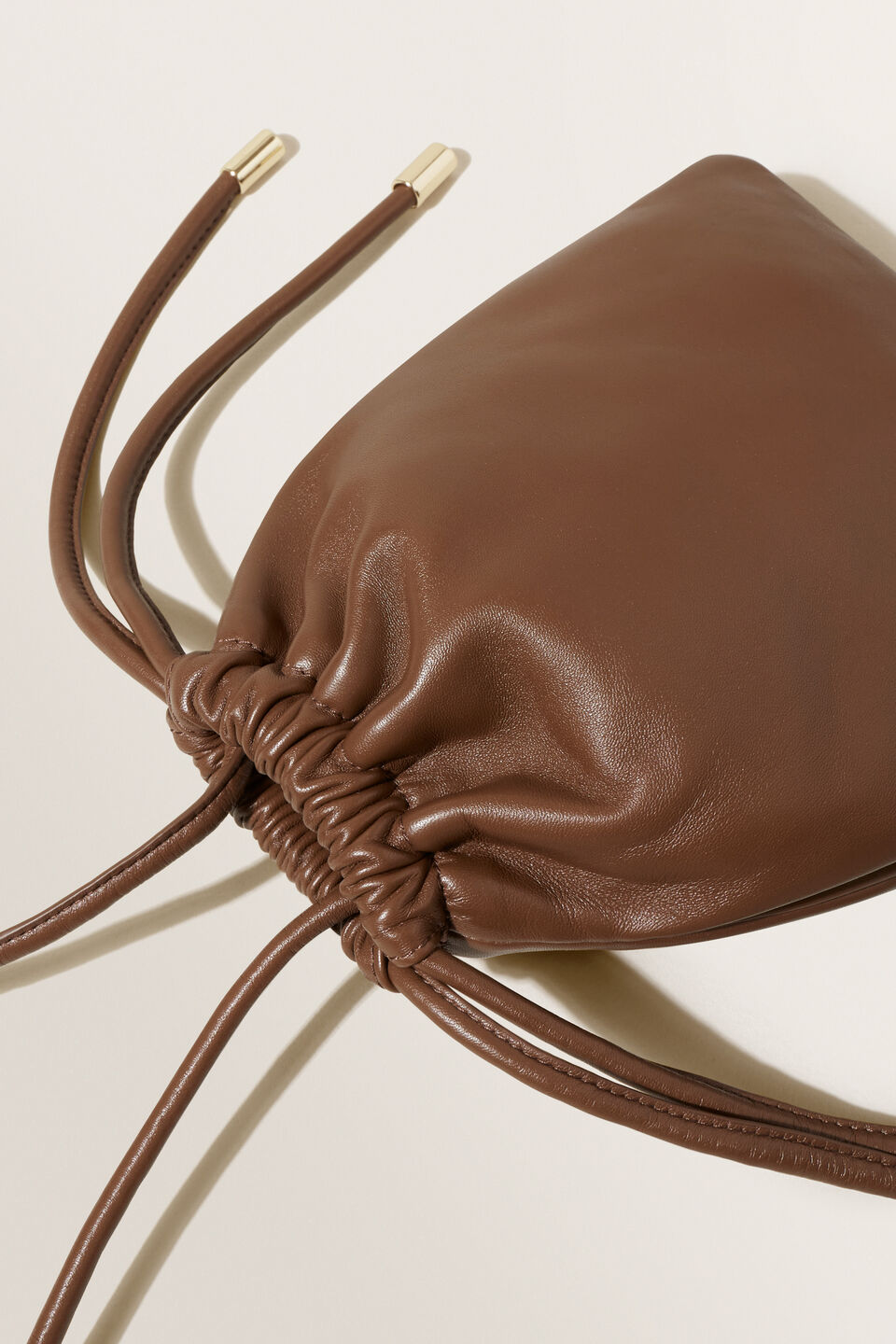 Leather Gathered Sling Bag  Chocolate
