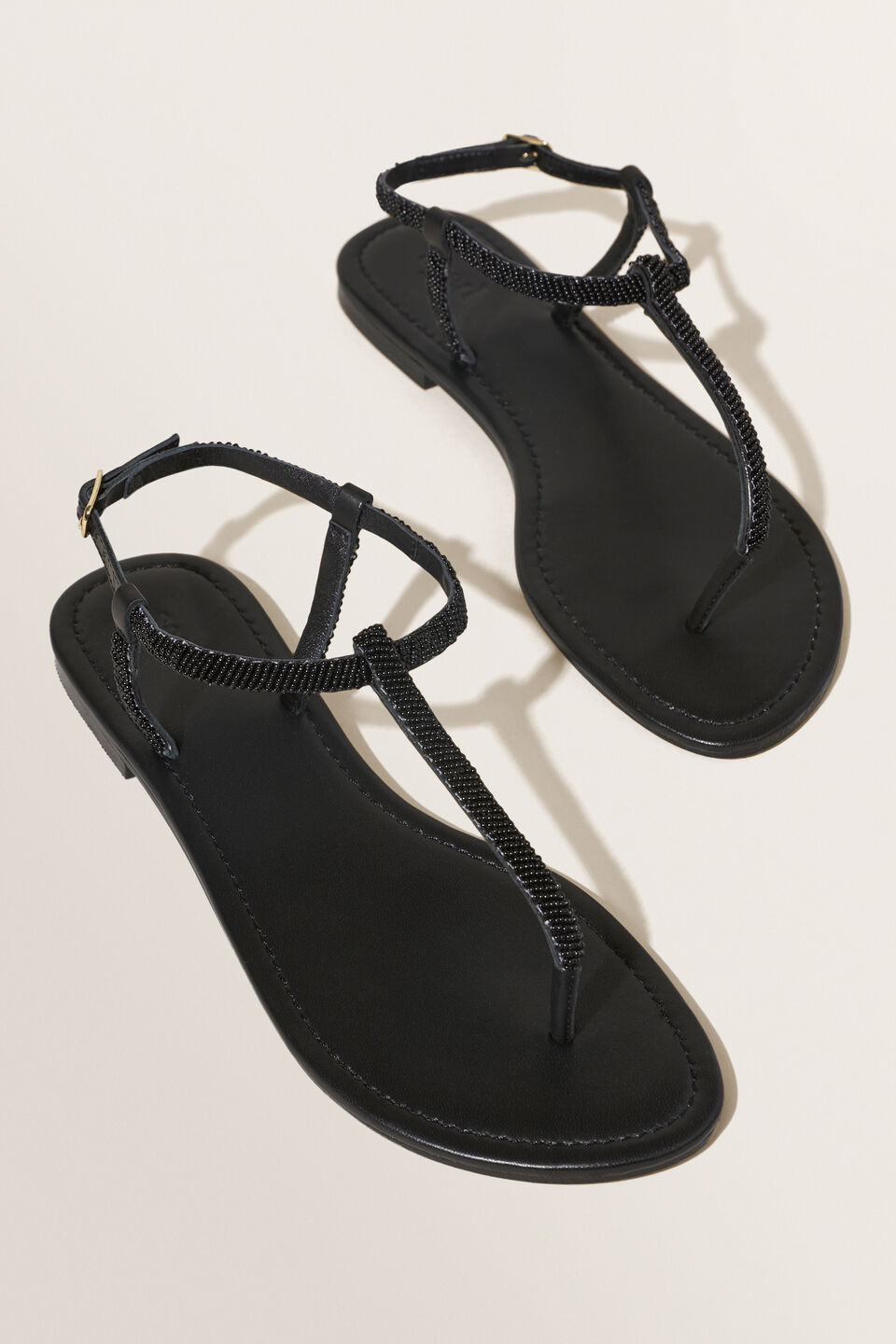 Kaia Beaded Flat Sandal  Black
