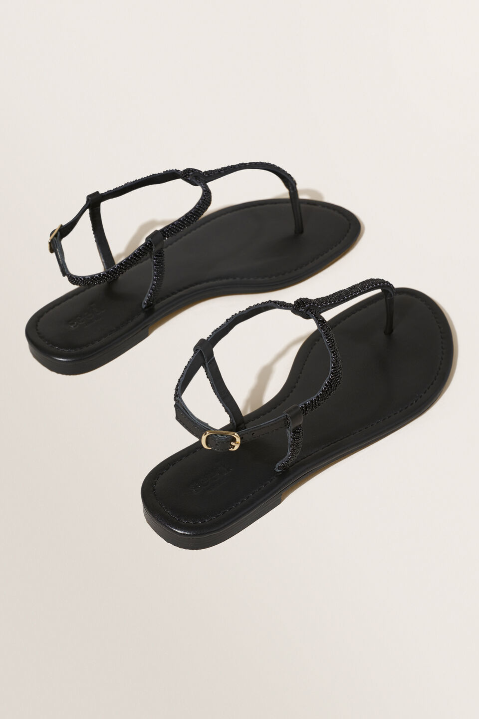 Kaia Beaded Flat Sandal  Black