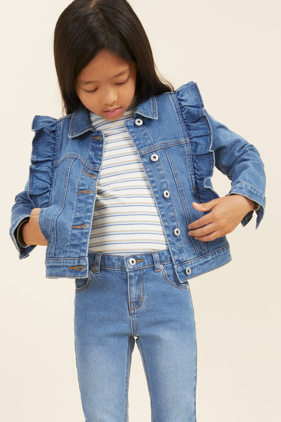 Denim Frill Jacket  Classic Blue