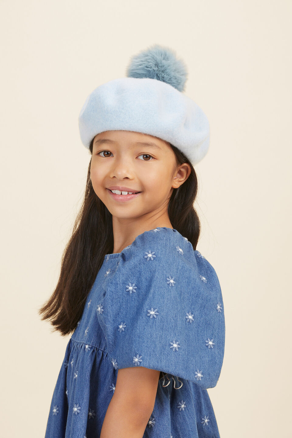 Pom Pom Beret  Baby Blue