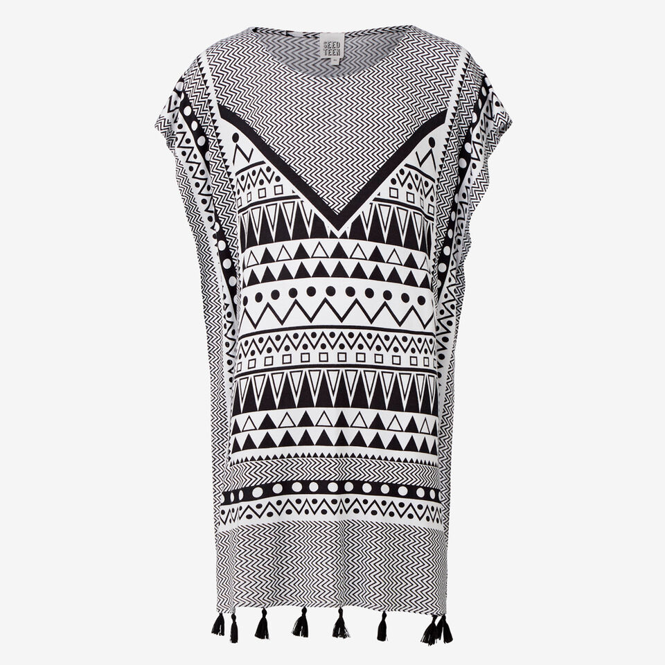 Black & White Geometric Poncho  