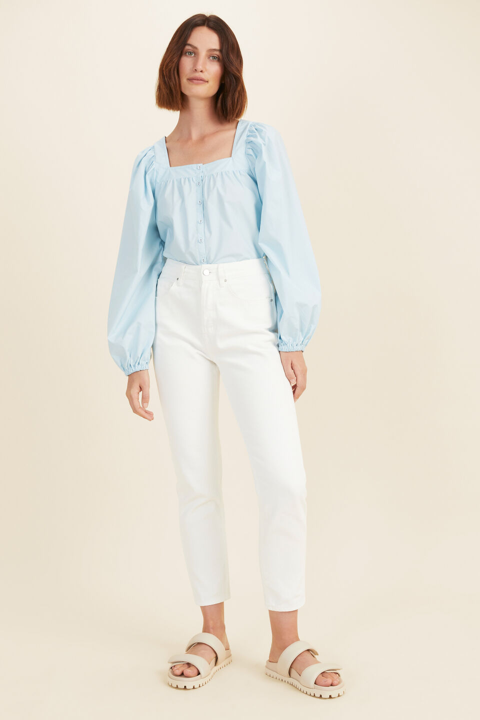 Poplin Button Through Blouse  WINTERSKY