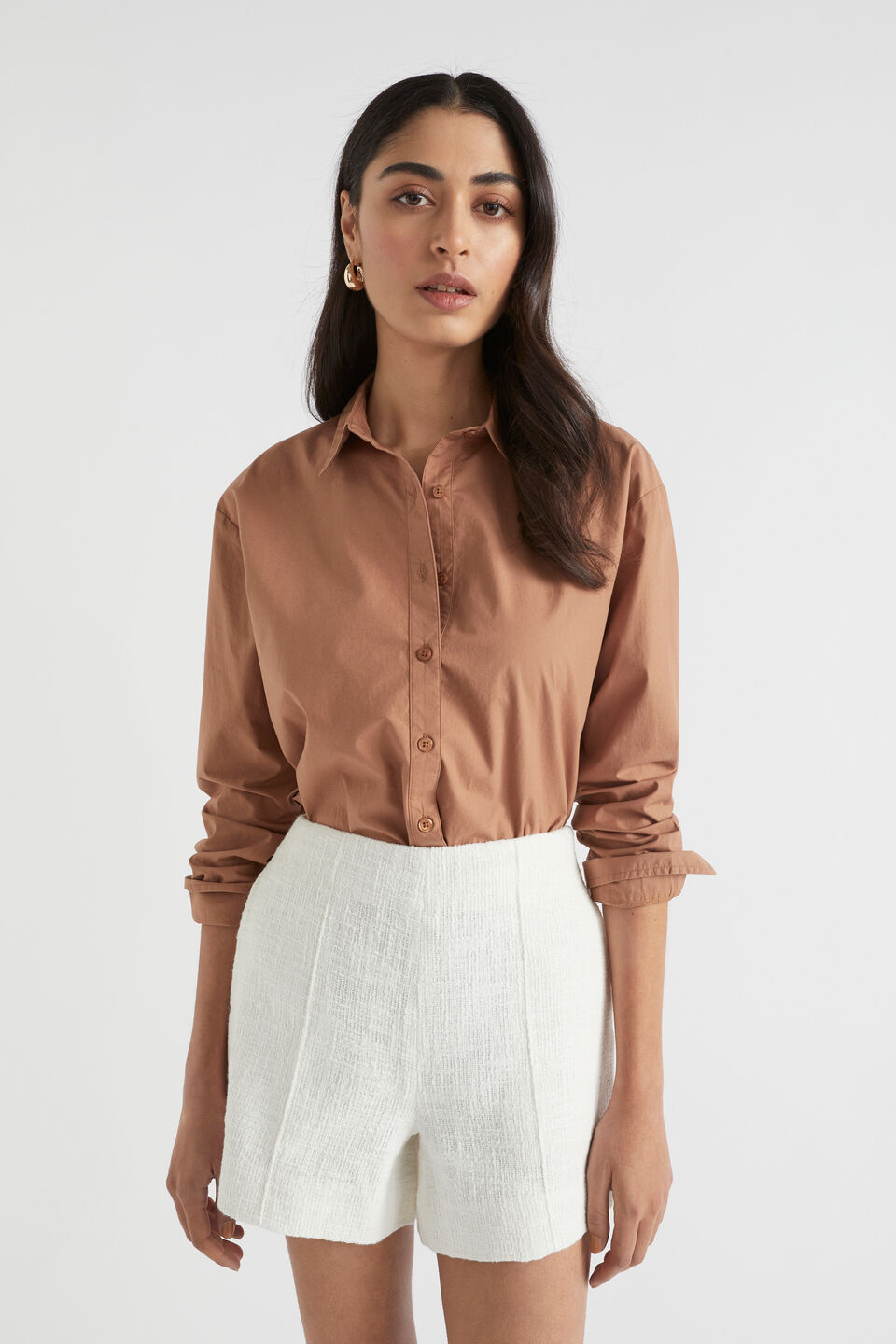 Poplin Button Down Shirt  Auburn Brown