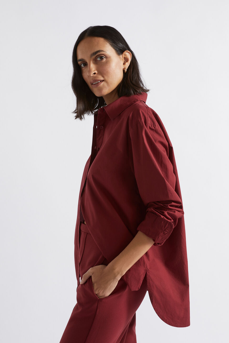 Poplin Button Down Shirt  Sangria