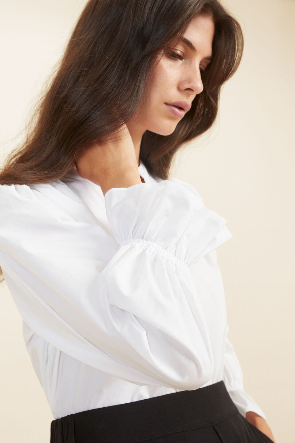 Poplin V Neck Blouse  Whisper White