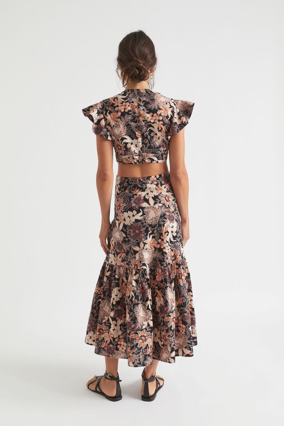 Floral Knot Front Textured Midi Dress  Peach Bloom Floral