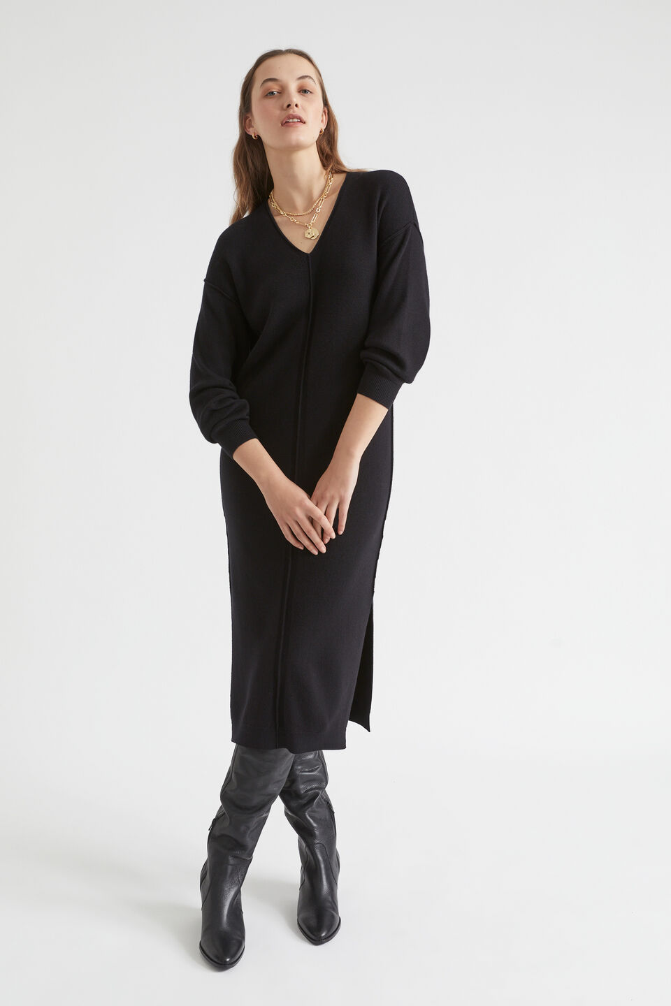 Knit Midi Dress  Black