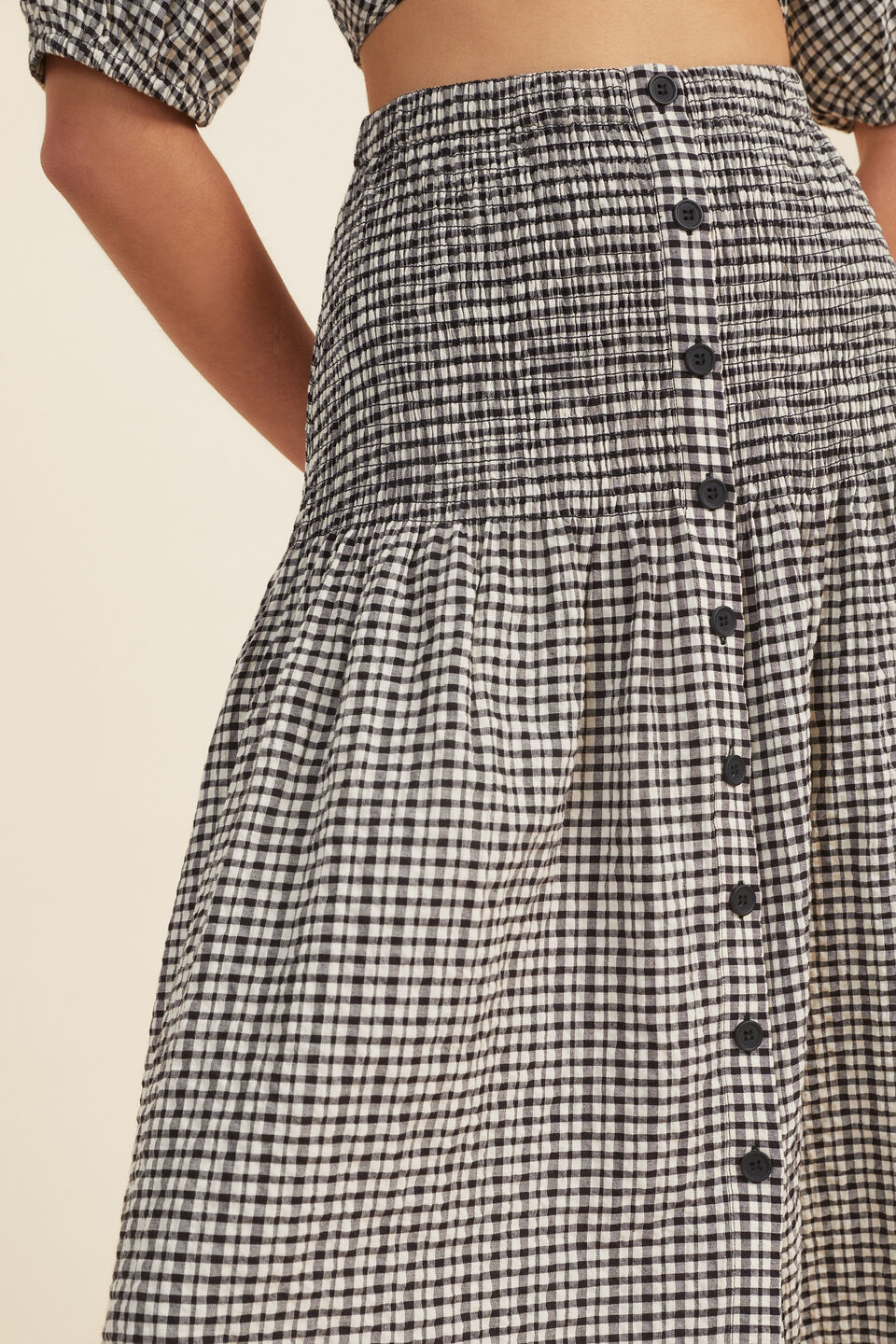 Gingham Midi Skirt  Neutral Gingham