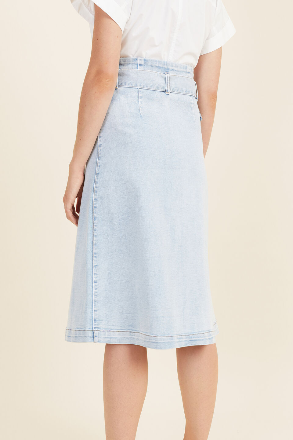 Denim Belt Button Front Skirt  Pure Blue Wash