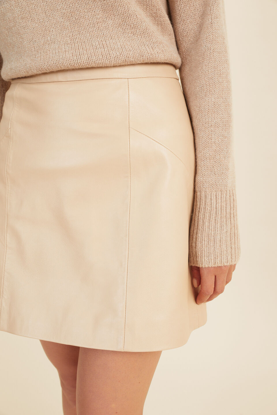 Leather A Line Mini Skirt  Champagne Beige