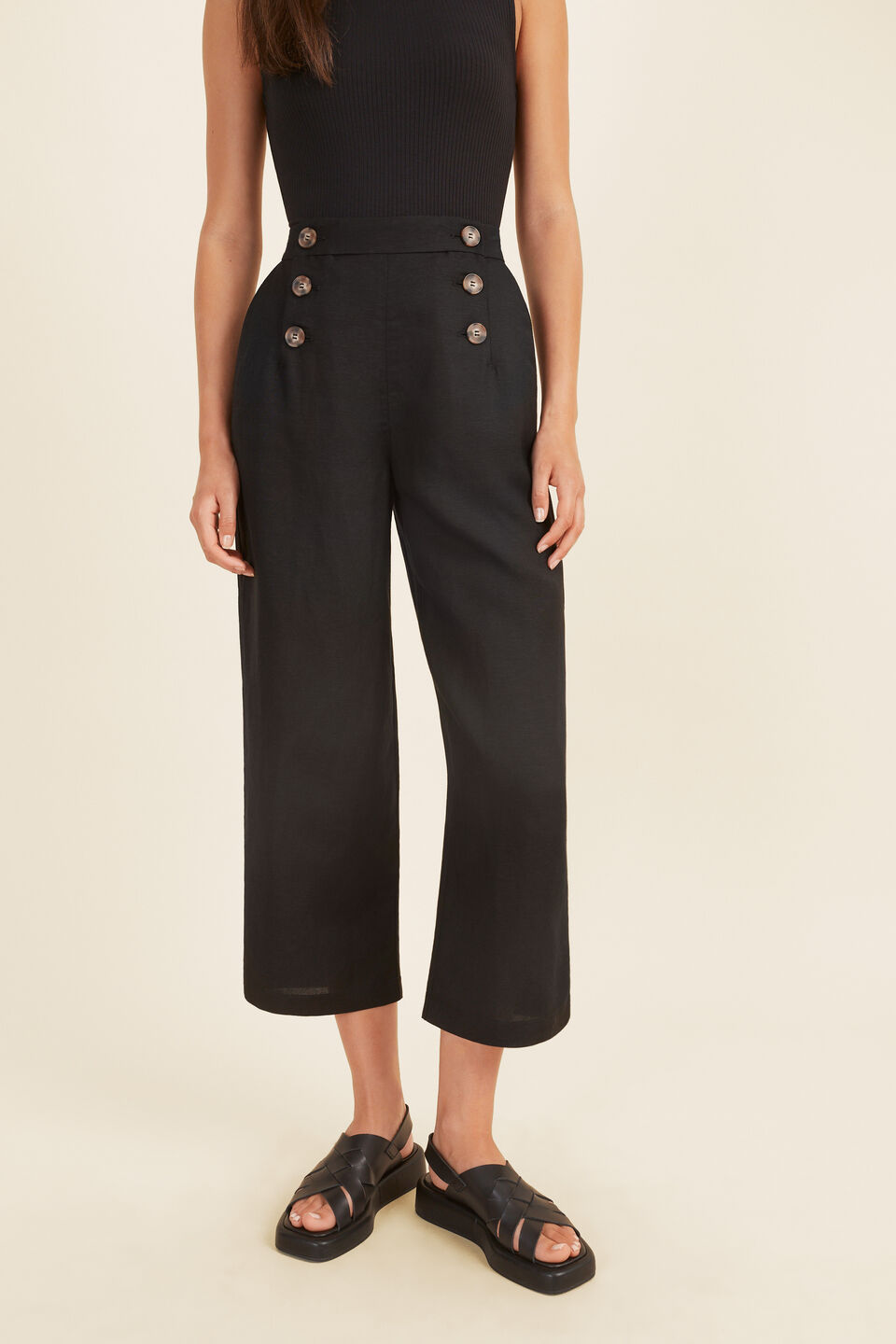 Button Front Crop Pant  Black