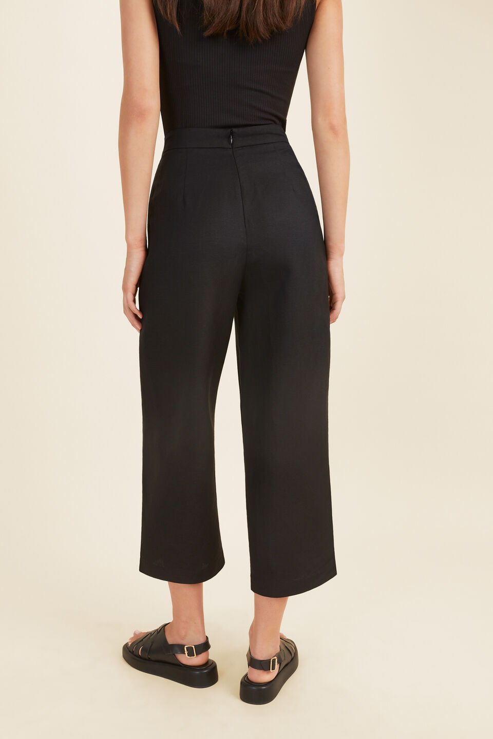 Button Front Crop Pant  Black