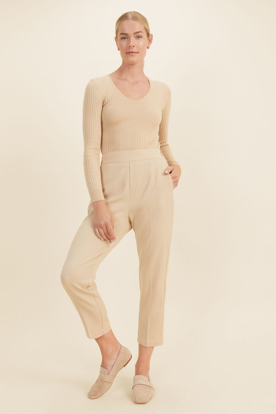 Slim Leg Pull On Pant  Champagne Beige