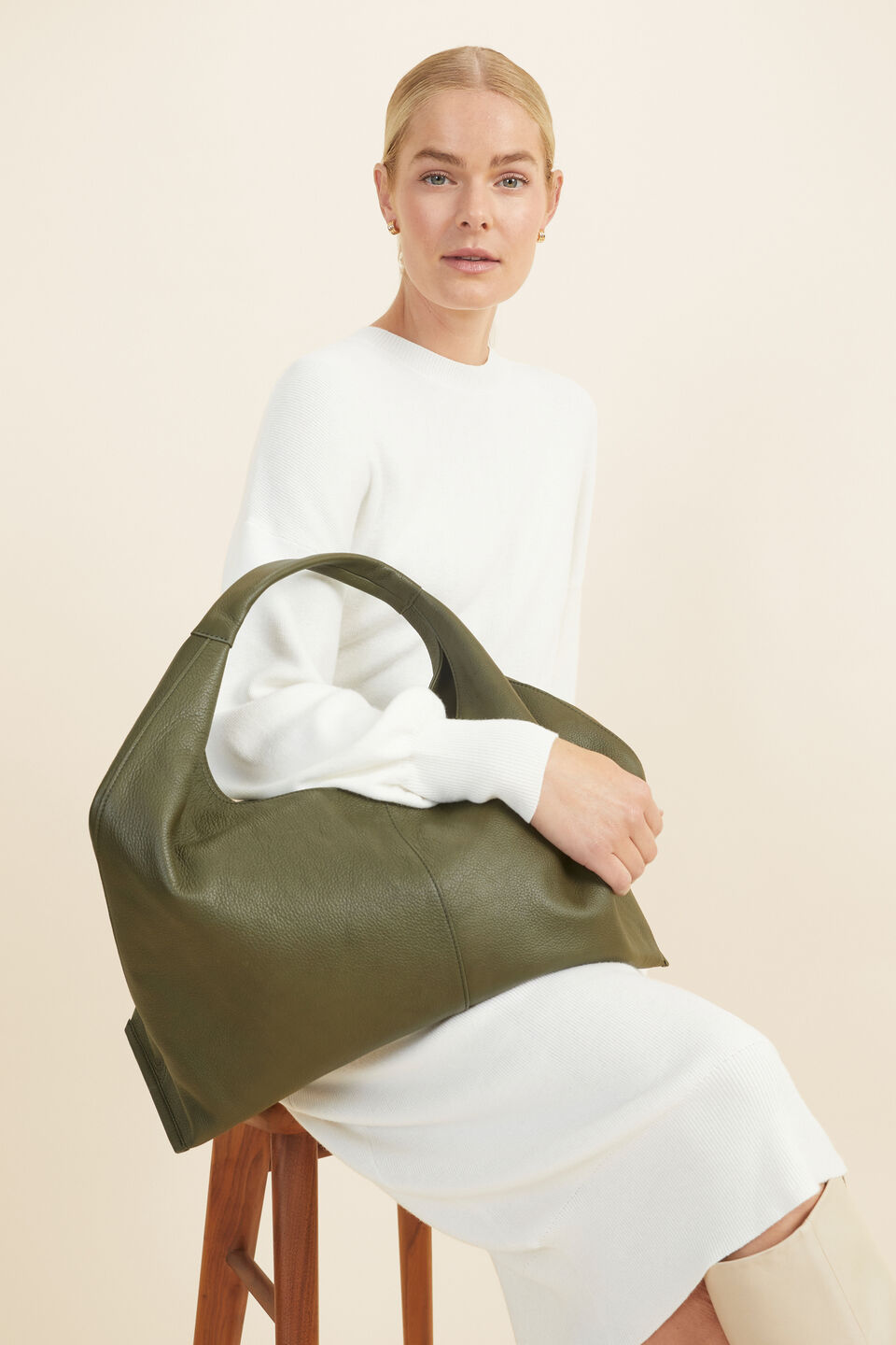 Leather Relaxed Tote  Woodland Green