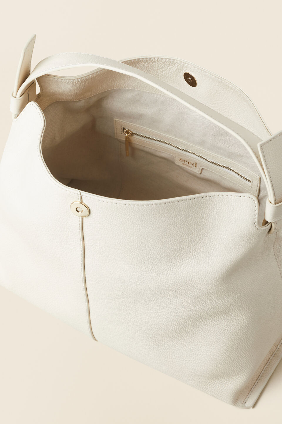Leather Relaxed Shoulder Bag  French Vanilla