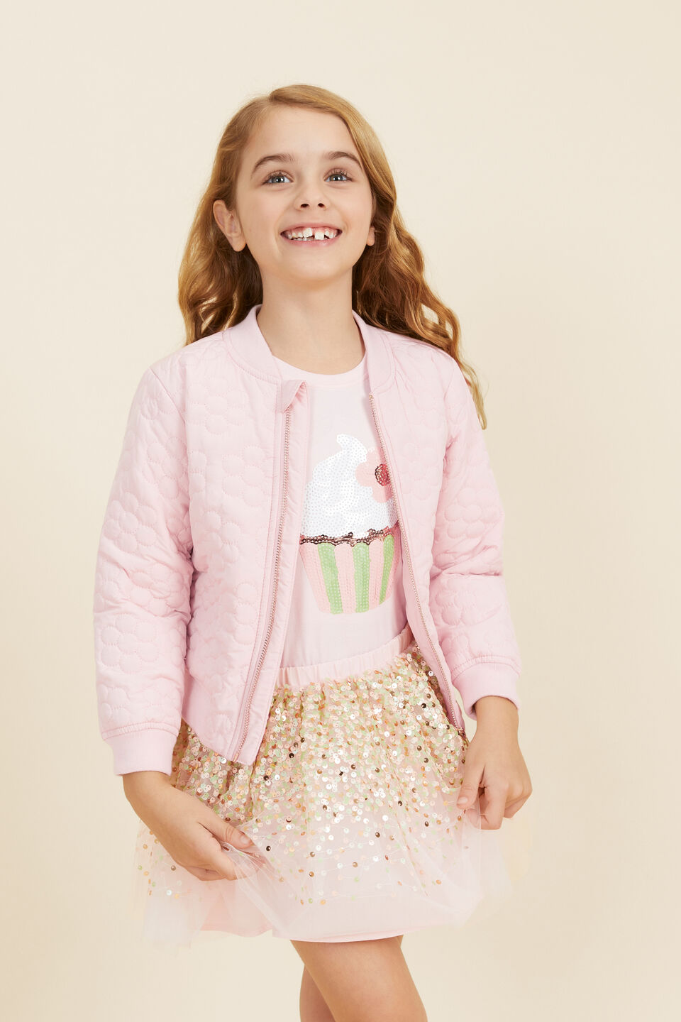 Quilted Daisy Bomber  Dusty Rose
