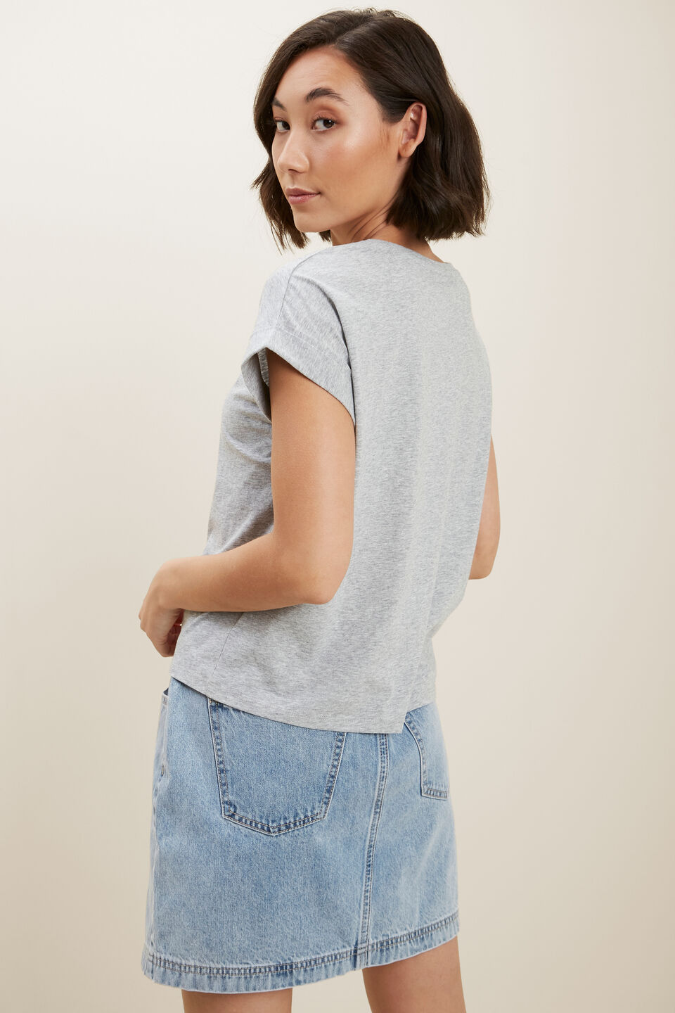 Core Rolled Cuff Tee  Light Ash Marle