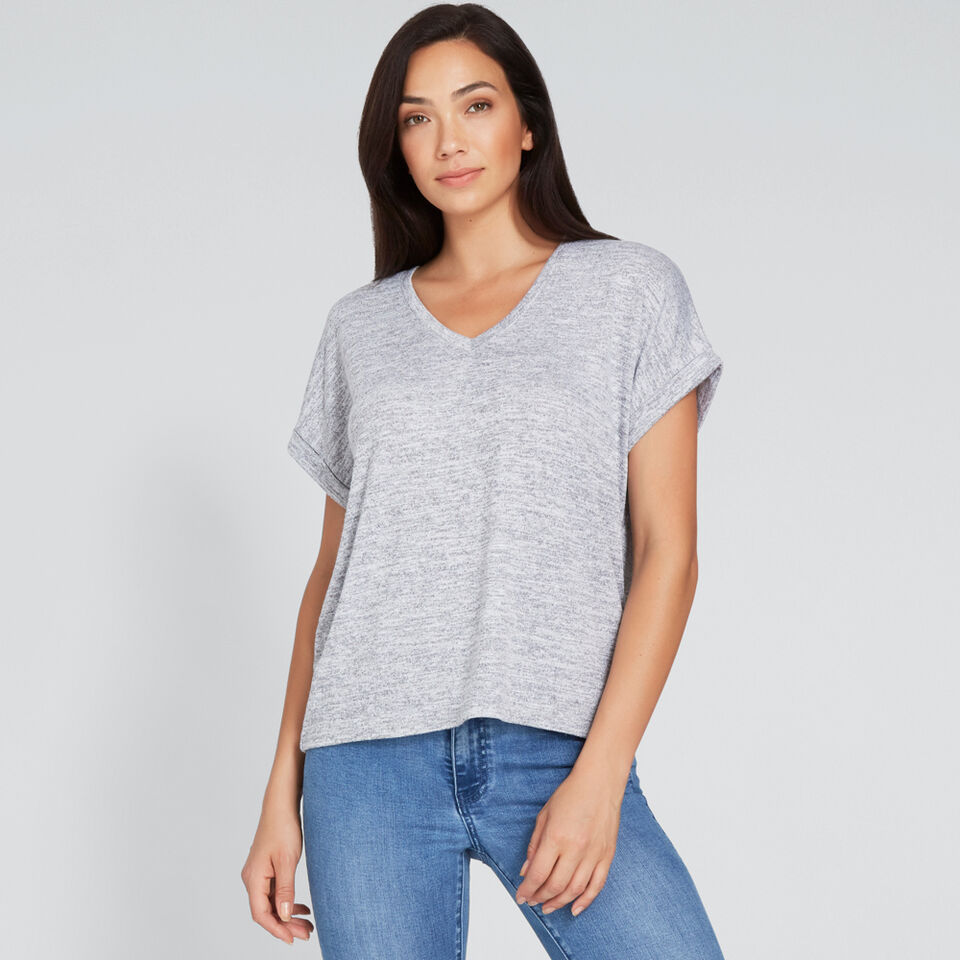 Rolled Cuff V Neck Top  