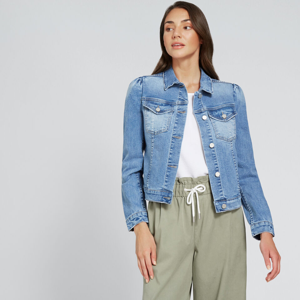 Puff Shoulder Denim Jacket  