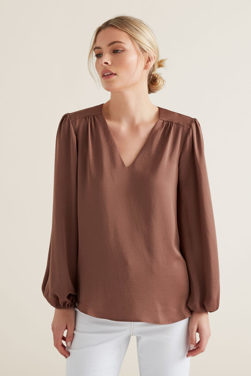 Gathered V Neck Blouse  