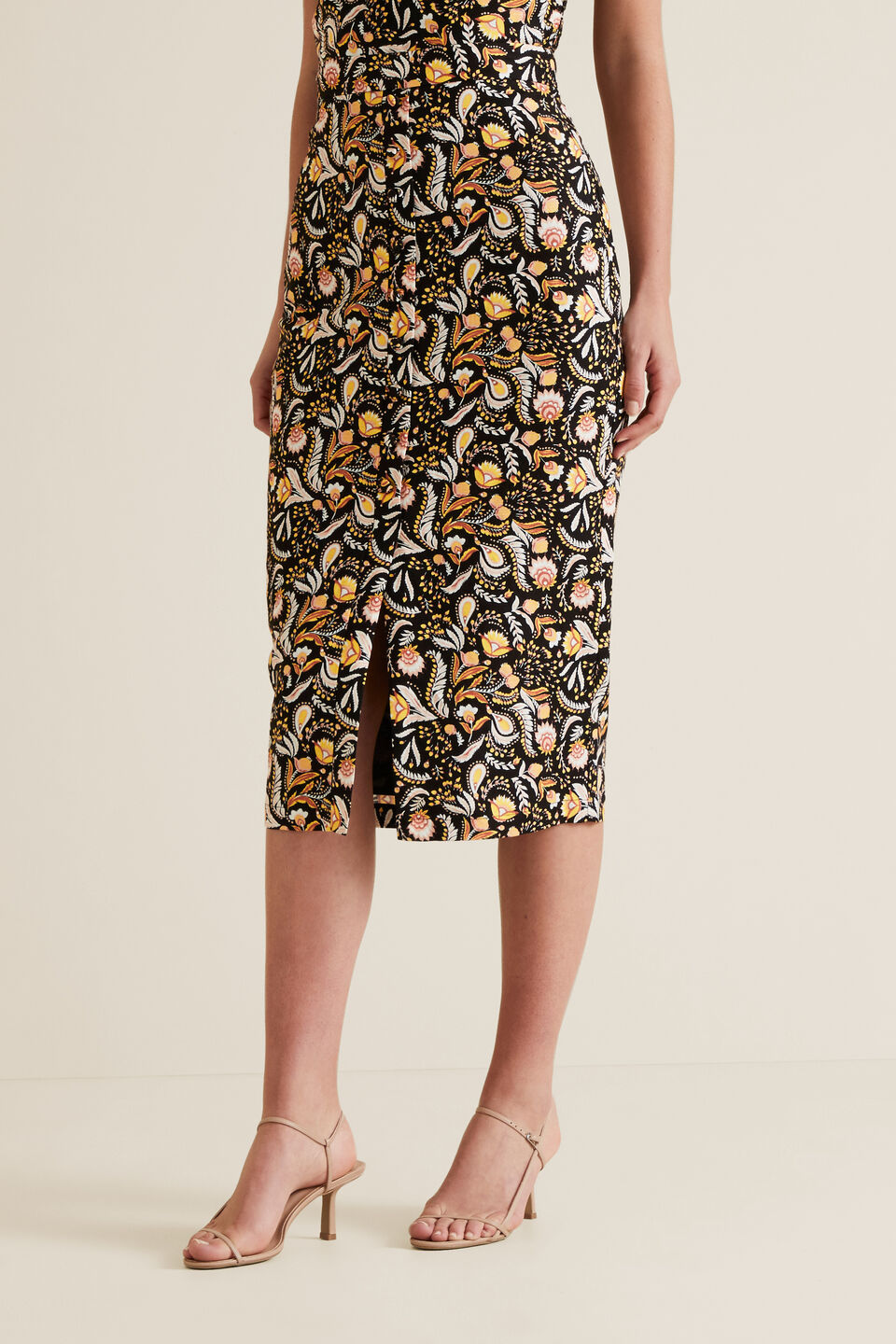 Button Detail Midi Skirt  