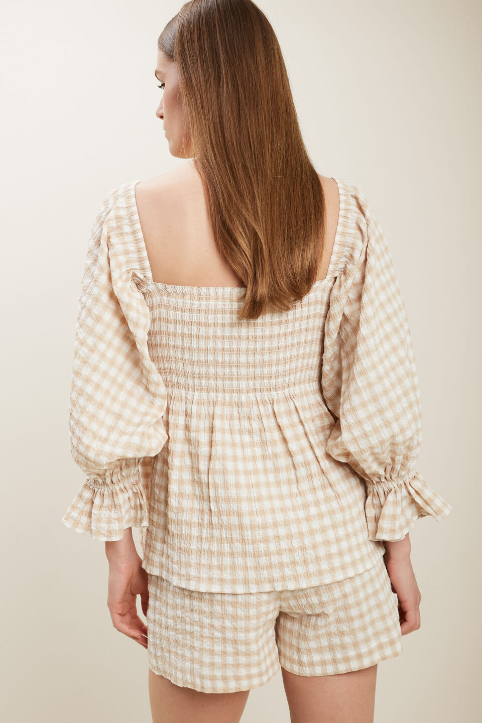 Gingham Blouson Top  Biscotti Gingham