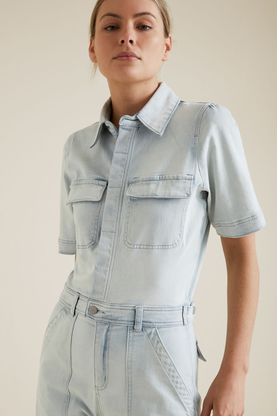 Denim Jumpsuit  Pale Blue Denim