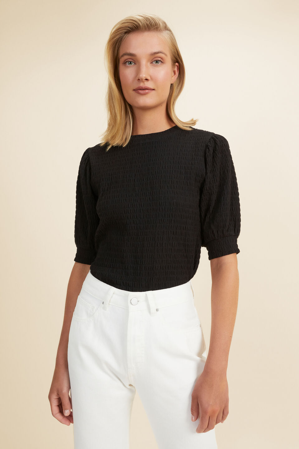 Textured Crepe Top  Black