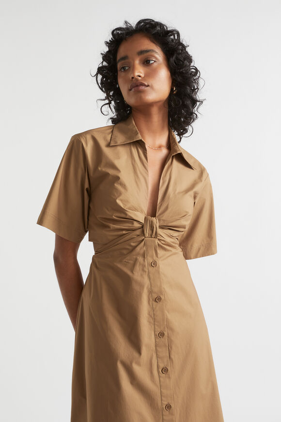 Knot Front Poplin Shirt Dress  Deep Brass  hi-res