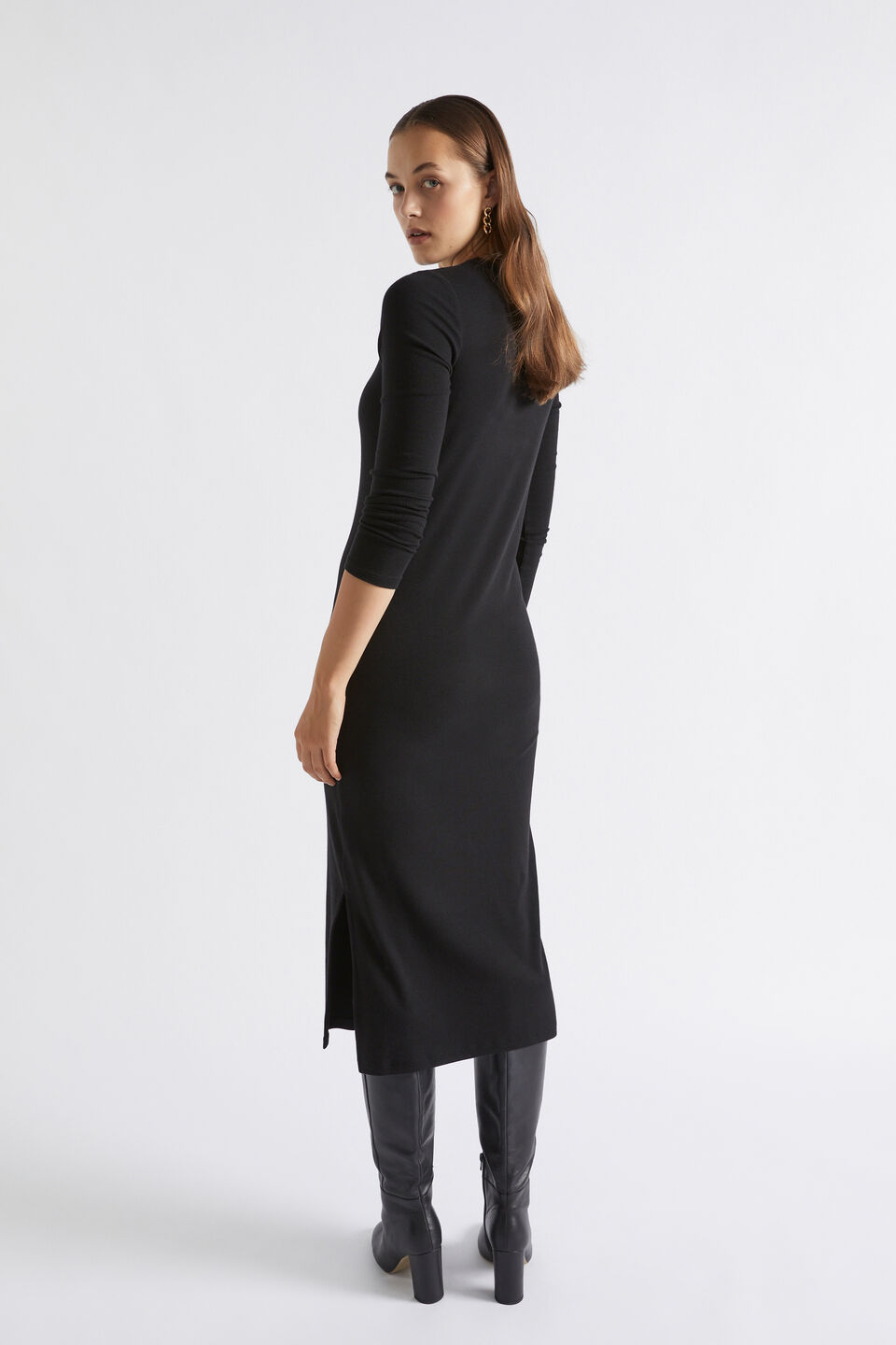 Long Sleeve Fitted Dress  Black